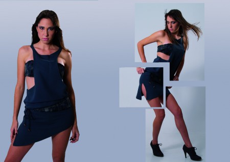 Vestido bajo en desnivel, con apertura en costado.